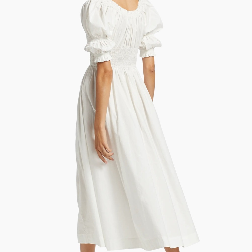 Doen White Puff-Sleeve Smocked Midi Dress - Picture 3 of 12